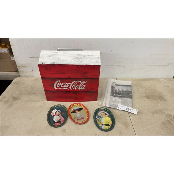 Coca-Cola 125th Anniversary Commemorative Boxed Set and Three Oval Collectible Tin Trays