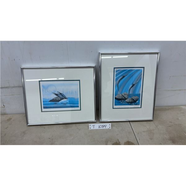 2 Rick Beaver Framed Loon Prints: "Quiet Latitude" and "The Northern Drum (White Loon)" - 13 1/