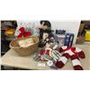 Image 1 : Wicker Basket with Tessan Lux Mohair Yarn, Christmas Wreaths, Ribbons, LED Lights, and More