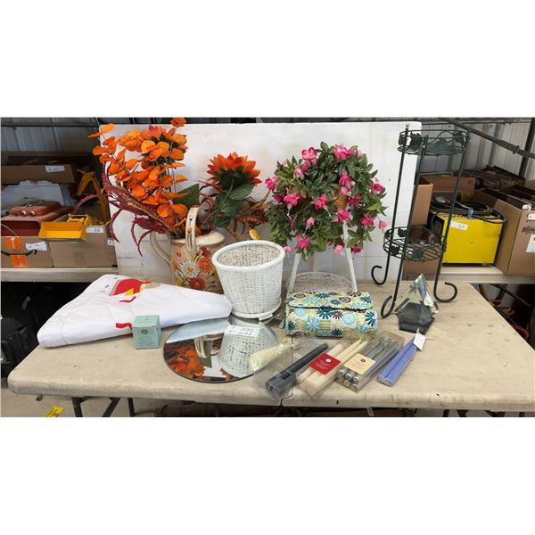 Plant Stands, Candles, Faux Flowers In Ceramic Pot and More