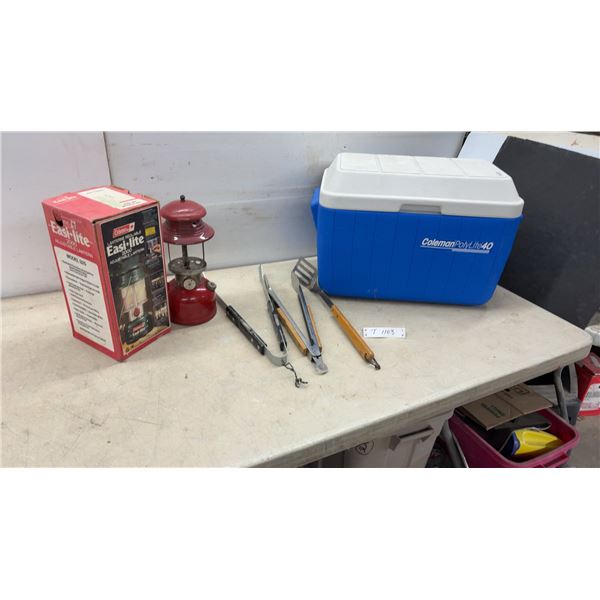 Coleman PolyLite 40 Cooler, Easi-Lite 2000 Model 325 Lantern, No Glass, Grilling Tools, and More