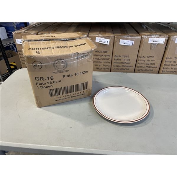 NEW CASE OF INTERNATIONAL TABLEWARE 10.5 INCH DINNER PLATES, QTY 12