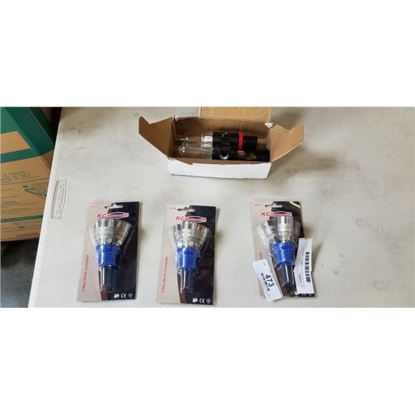 3 NEW 3-WAY QUICK CONNECTS AND AIR FILTER AND REGULATOR
