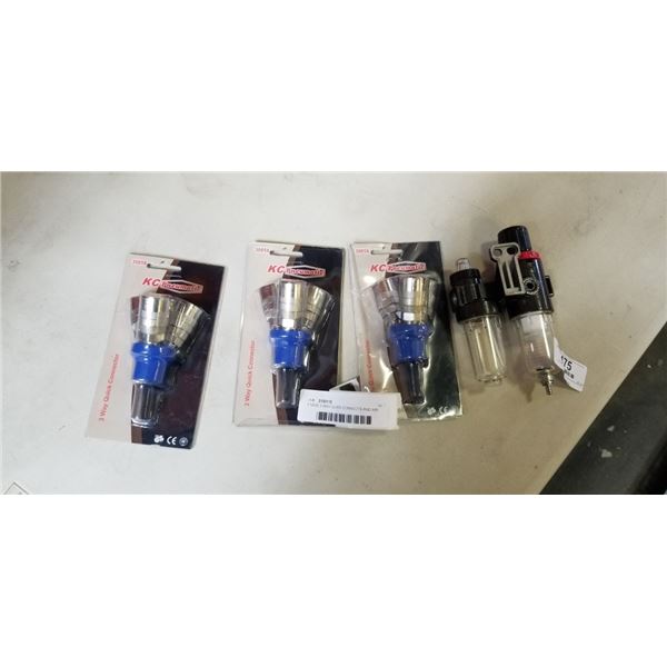 3 NEW 3-WAY QUICK CONNECTS AND AIR FILTER AND REGULATOR