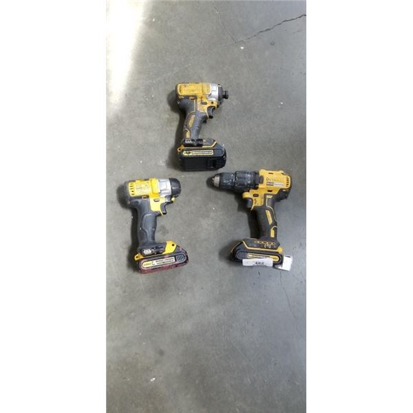 3 20V DEWALT DRILLS - ALL WORKING W/ BATTERIES