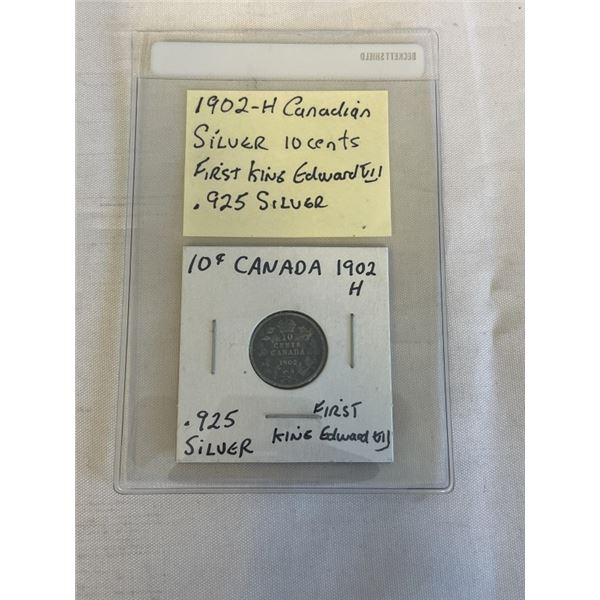 1902 - H CANADIAN SILVER 10 CENT FIRST KING EDWARD VII .925 SILVER