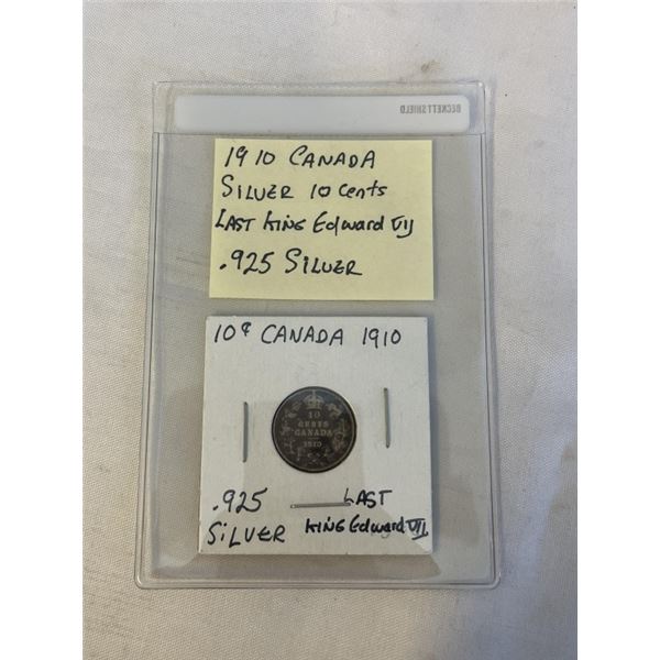 1910 CANADIAN SILVER 10 CENT LAST EDWARD VII .925 SILVER