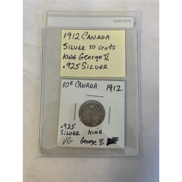1912 CANADIAN SILVER 10 CENT GEORGE V .925 SILVER