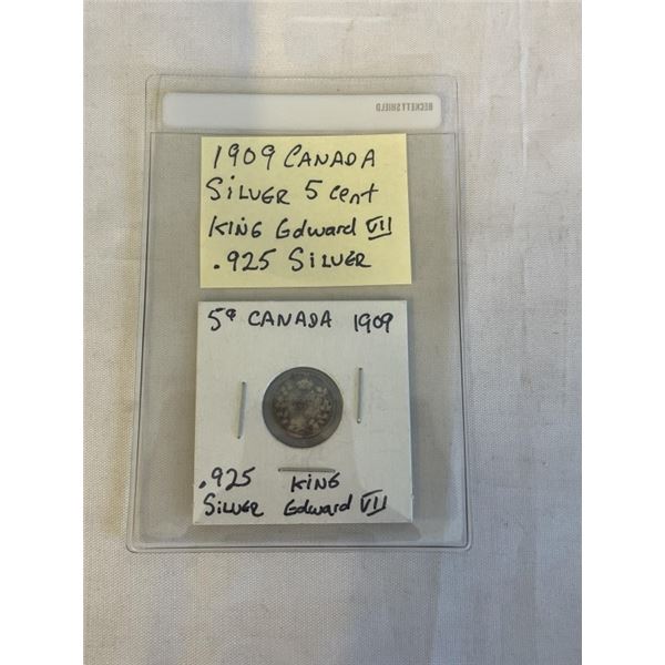 1909 CANADIAN 5 CENT EDWARD VII .925 SILVER