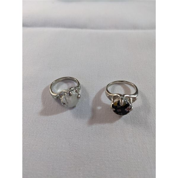 PAIR OF STERLING SILVER W/ MILLEFIORE STONES RINGS