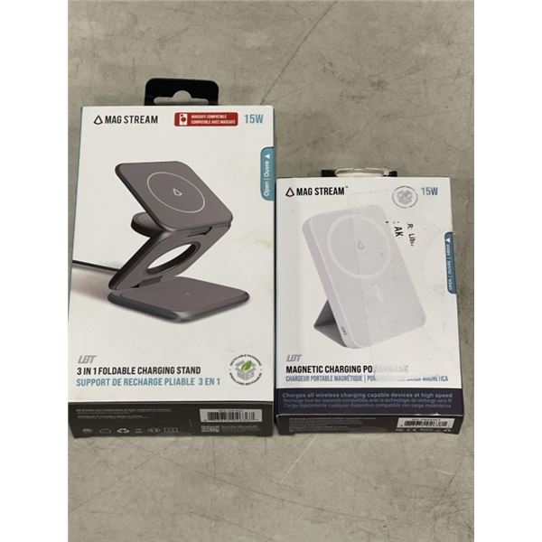 MAG STREAM 3 IN 1 FOLDABLE CHARGING STAND AND MAGSTREAM MAGNETIC CHARGIN POWER BANK
