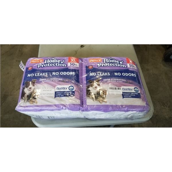 2 PACK HARTZ NO LEAK LAVENDER SCENT DOG PADS. 30 PADS PER PACK