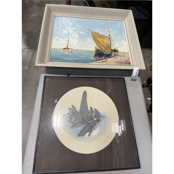 W.M. PRTREY ORCA  PASTEL, AND R. HAYES SHIP OIL PINAINTG, BOHT FRAMED