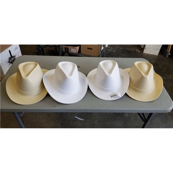 4 COWBOY STYLE HARDHATS NO HEADGEAR JUST HELMETS