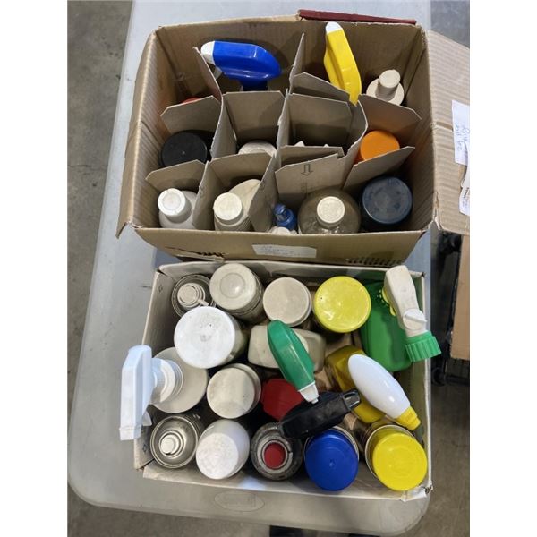 2 BOXES WITH A TOTAL OF 29 VARIOUS CLEANING SUPPLIES BOTTLES