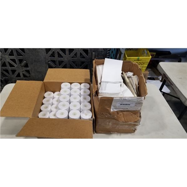BOX OF 40 RECEIPT PAPER ROLLS AND BOX OF THERMAL LABELS 4X6