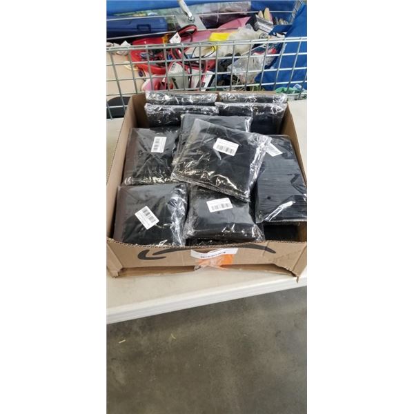 TRAY OF NEW SWEATBANDS, 6PC PACKS AND NEW RESEALABLE BLACK BAGS