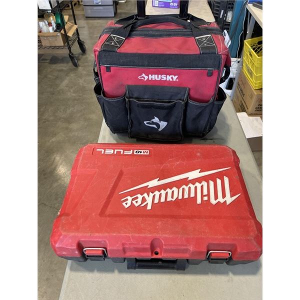 MILWAUKEE HARDSIDE TOOL BOX AND HUSKY TOOL BAG