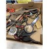 Image 3 : TRAY OF TOOLS INCLUDING 2 HAND SAWS, ELMERS CARPENTER WOOD GLUE, CLAMPS, TAPE MEASURERS