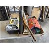 Image 1 : TRAY OF POOL CUES, BAIT BOXES, BALL GRABBER, ETC