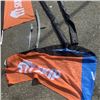Image 2 : 2 WALMART SKIP THE DISH SWOOPER FLAGS WITH GROUND HOLDER SPIKE AND STAND WITH TABLE COVER
