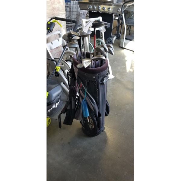 GOLF BAG W/ 5 CLUBS AND 8 IRONS