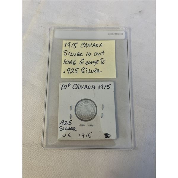 1915 CANADIAN SILVER 10 CENT GEORGE V .925 SILVER