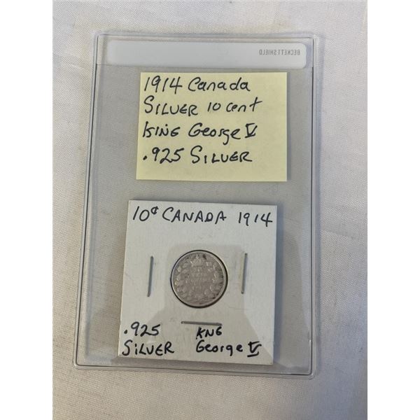 1914 CANADIAN SILVER 10 CENT GEORGE V .925 SILVER
