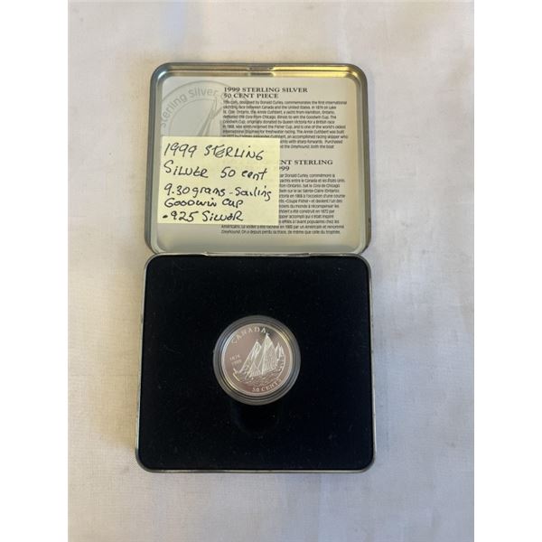 1999 STERLING SILVER 50 CENT 9.30 GRAMS, SAILING GOODWIN CUP .925 SILVER