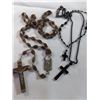 Image 1 : VINTAGE WOOD BEADS ROSARY MARKED FRANCE AND BLACK BEADS CROSSES NECKLACE