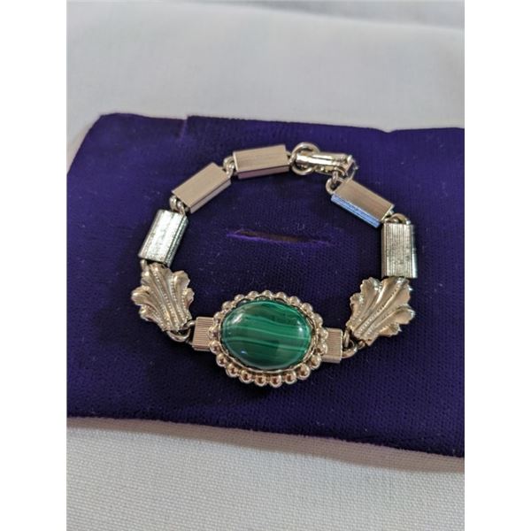 VINTAGE SILVER TONE W/ MALACHITE CTONE BRACELET