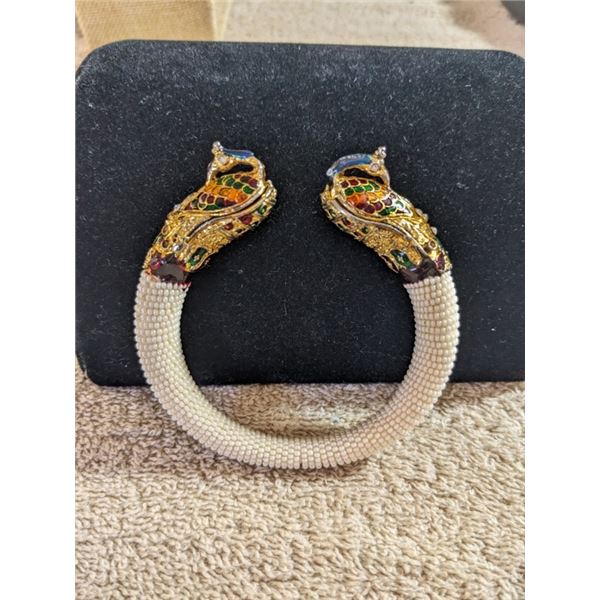 VINTAGE TINY PEARLS CLOISONNE OPEN CUFF BANGLE