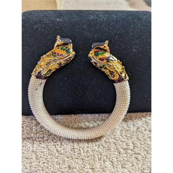 VINTAGE TINY PEARLS CLOISONNE OPEN CUFF BANGLE
