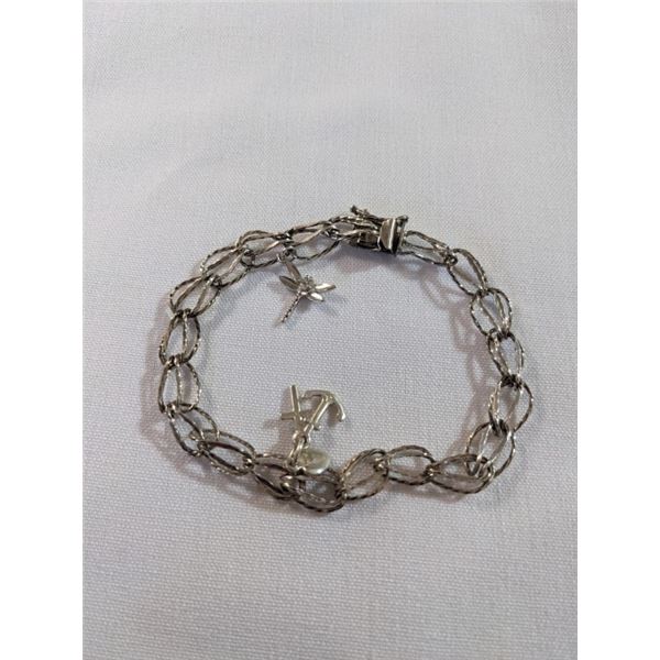 VINTAGE STERLING SILVER LINKS BRACELET W/ 2 CHARMS