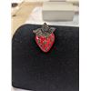 Image 3 : ANTIQUE 925 STERLING SILVER W/ ENAMEL AND MAKASITE STONES BROOCH IN BIRKS POUCH, MARKED 925 ENGLAND