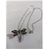 Image 2 : SILVER TONE W/ ABELONE DRAGON FLY PENDANT NECKLACE