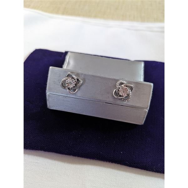 PAIR OF STERLING SILVER W/ DIAMONDS EARRINGS