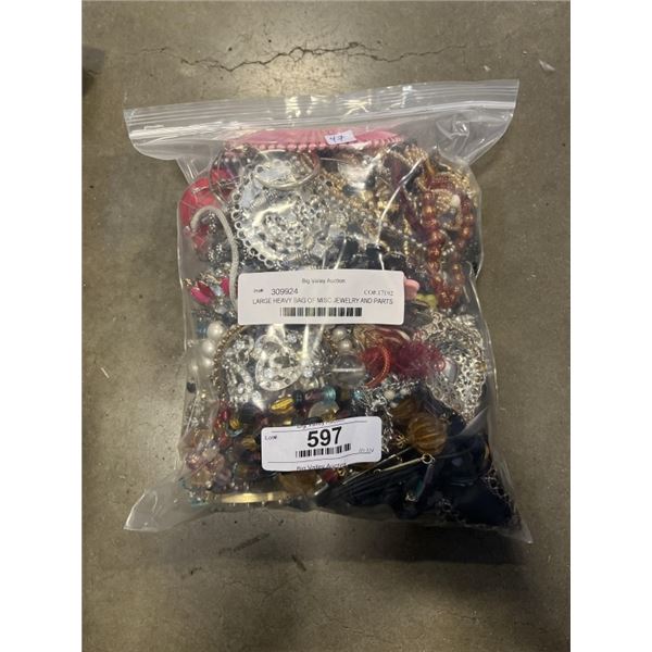 LARGE HEAVY BAG OF MISC JEWELRY AND PARTS