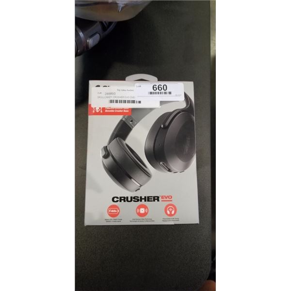 SKULLCANDY CRUSHER EVO OVER EAR SOUND ISOLATING WIRELESS HEADPHONES W/ MIC - TESTED WORKING, RETAIL 