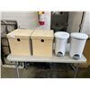 Image 1 : 2 WOODEN STORAGE BOXES AND 2 PLASTIC GARBAGE BINS