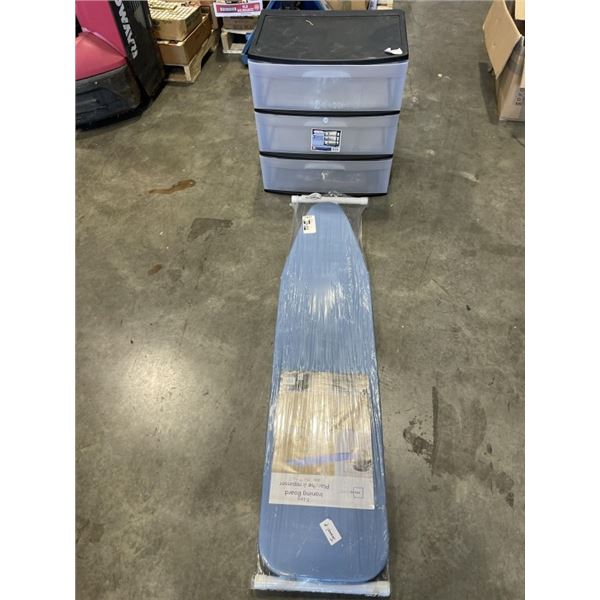 NEW IRONING BOARD AND 3 TIER PLASTIC ORGANIZER