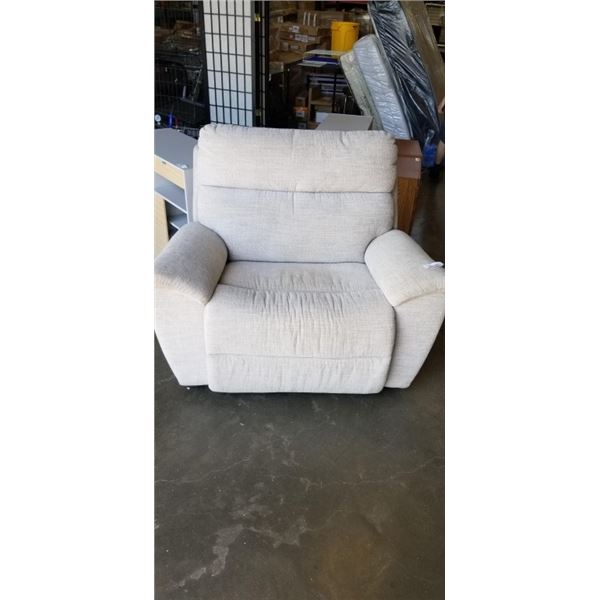 OVERSIZED CREAM  FABRIC CHAIR W/ 2 CUPHOLDERS - RECLINER BROKEN, JUST A CHAIR
