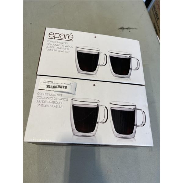 2 NEW SETS OF GLASS DOUBLE INSULATED COFFEE MUGS