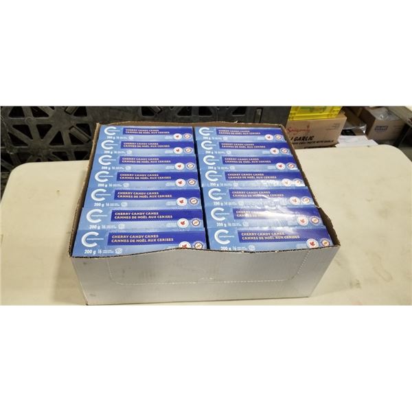 14 CASES CHERRY CANDY CANES. 200G PER BOX