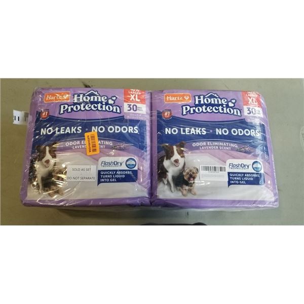 2 PACK HARTZ NO LEAK LAVENDER SCENT DOG PADS. 30 PADS PER PACK