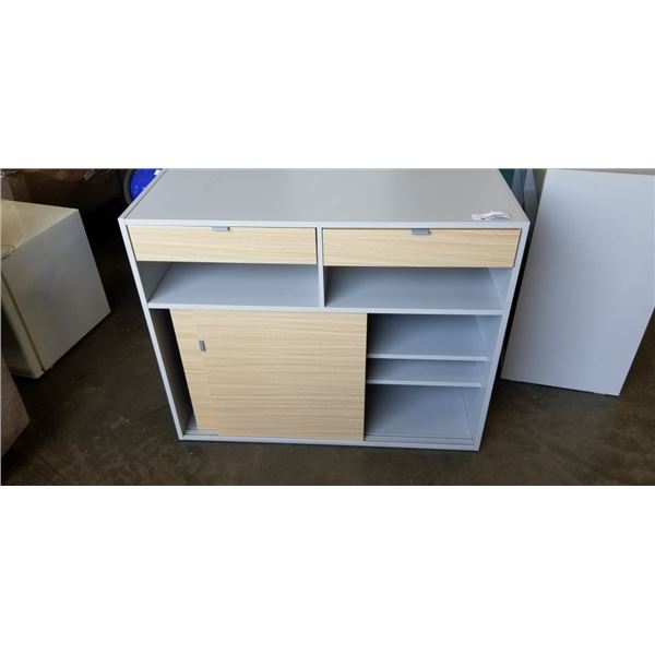 WHITE AND WOOD LOOK SERVING CABINET