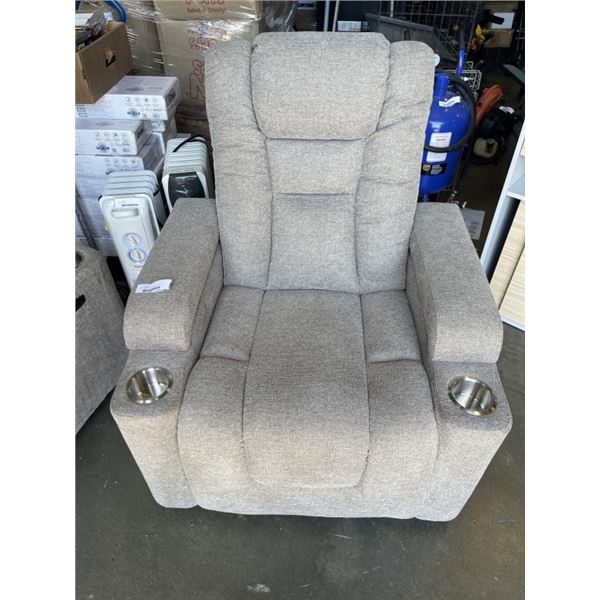 GREY/BEIGE  FABRIC ELECTRIC RECLINER W/ 2 CUPHOLDERS
