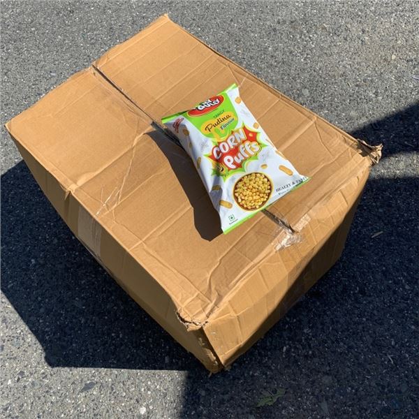 BOX OF HULLY GULLY CORN PUFFS TANGY PUDINA FLAVOR 50 BAGS BB 09/2026