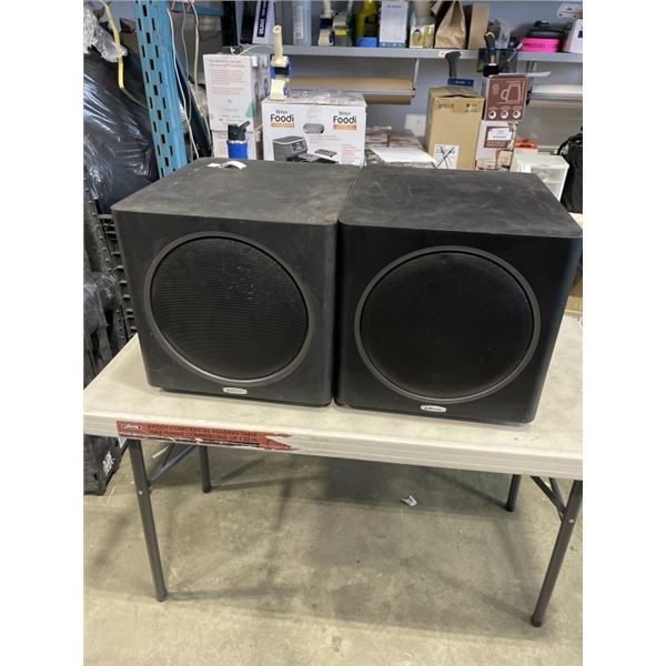 PAIR OF POLKAUDIO POWERED SUBWOOFERS. 120V~60HZ 1.6A