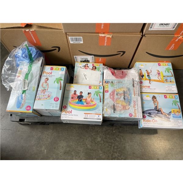 7 ASSORTED INTEX INFLATABLE AND HARD POOLS AND POOL TOYS